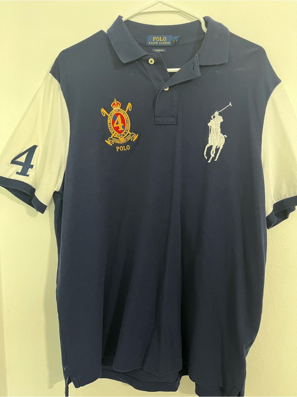 Ralph Lauren Navy & White Polo Shirt with Crest and Big Pony